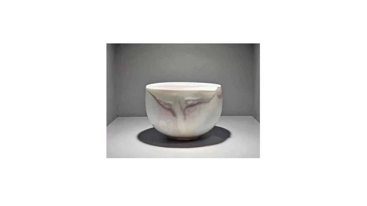 TARUTA Hiroshi (b. 1987), 'Nu' tea bowl, wood-fired porcelain, H 8 cm x W 11.3 cm. 