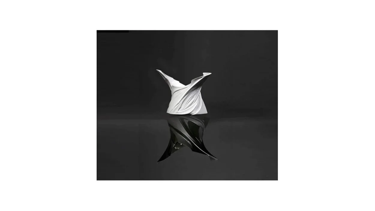 MATSUMURA Jun (b. 1986), Winged vessel from the Phantasmic Qualia series, wheel-thrown and hard-carved porcelain, H 13 cm x W 16.8 cm. 