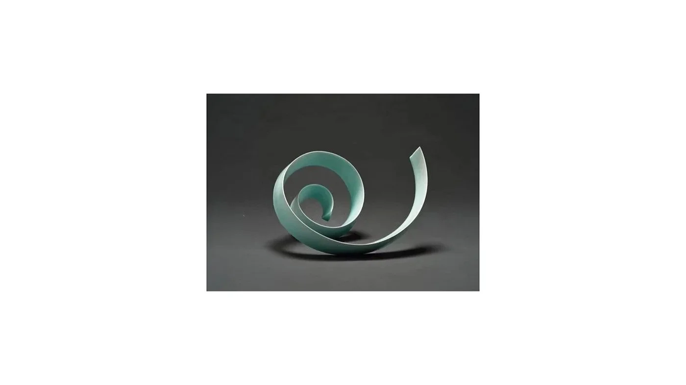 KINO Satoshi (b. 1987), Spiral Form, 2015, porcelain with celadon glaze, H 34 cm x W 50 cm, Museum of Ceramic Art, Hyogo, Japan.
