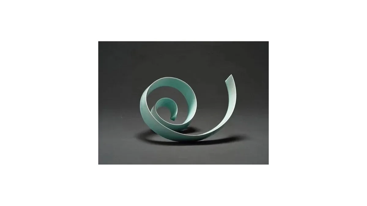 KINO Satoshi (b. 1987), Spiral Form, 2015, porcelain with celadon glaze, H 34 cm x W 50 cm, Museum of Ceramic Art, Hyogo, Japan.