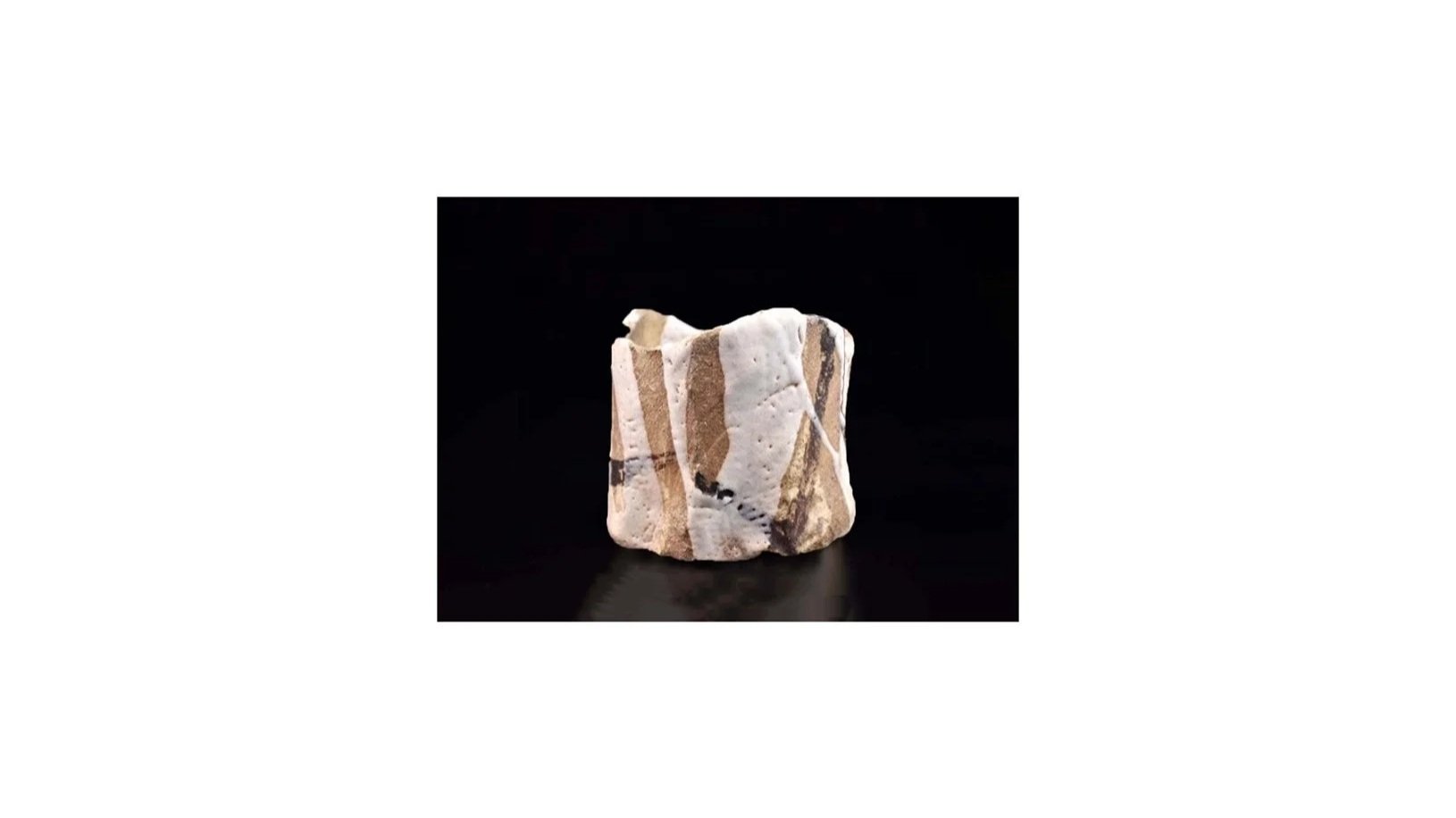 KATO Takahiro (b. 1972), Bevelled tea bowl, stoneware with iron painting and Shino glaze, H 12.5 cm x W 13.3 cm. Private collection.