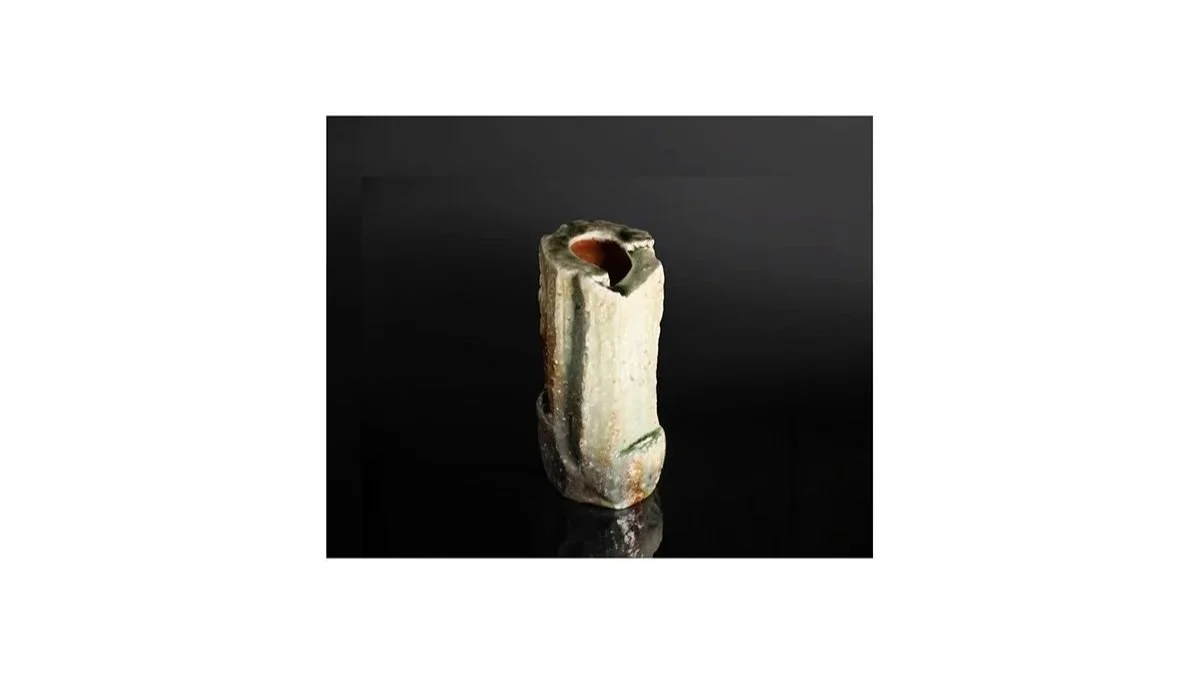 FUJIOKA Shuhei (b. 1947), Irregular form vase, wood-fired, natural ash glaze, H 25 cm x W 12.5 cm.