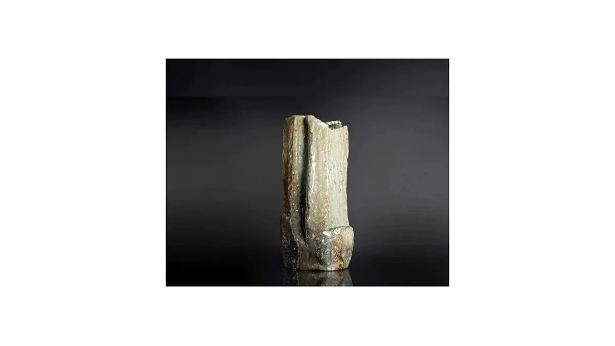 FUJIOKA Shuhei (b. 1947), Irregular form vase, wood-fired, natural ash glaze, H 25 cm x W 12.5 cm.