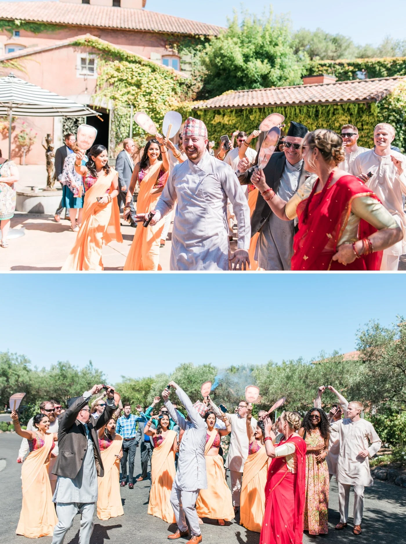 Groom leading the baraat processional at a Hindu wedding in Sonoma