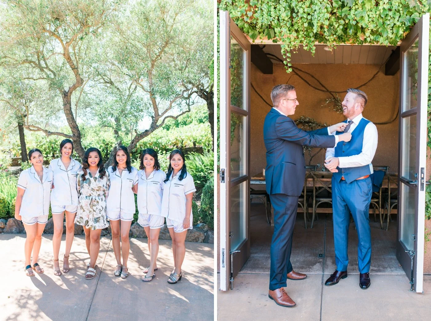 Bride and groom getting ready for their wedding at Viansa Winery
