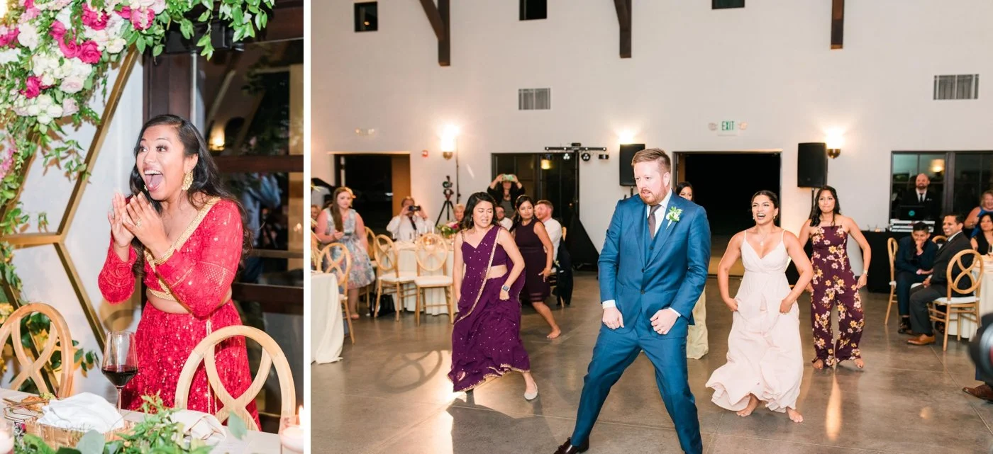 Groom performing a traditional Indian dance at his wedding reception
