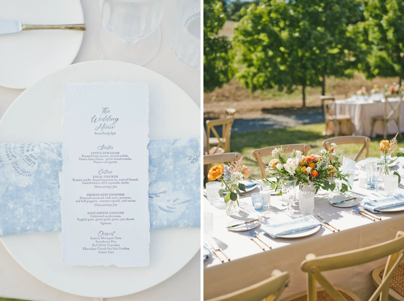 Deckled edge menu for a summer wedding