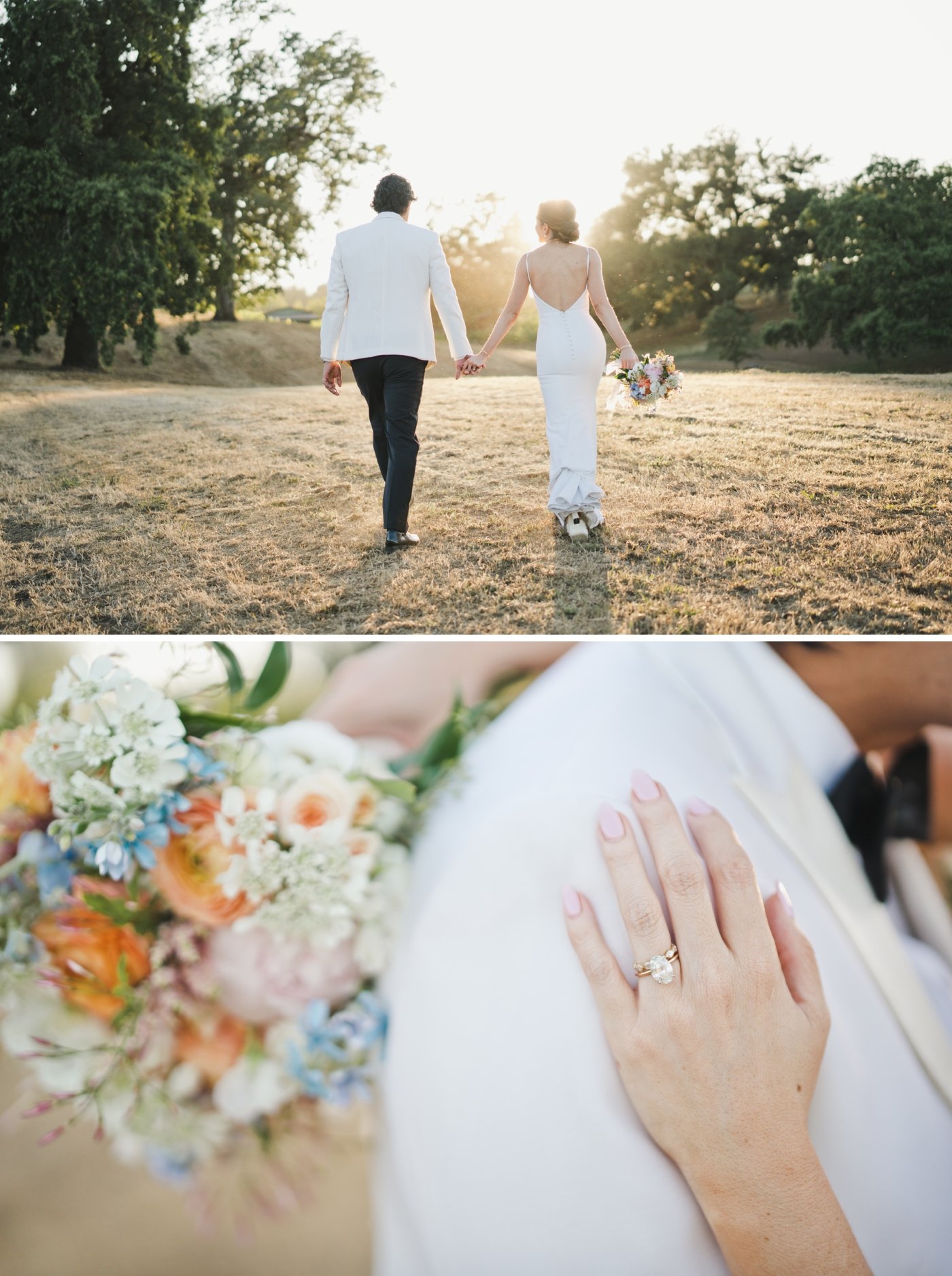 Bride resting her hand on her groom's shoulder