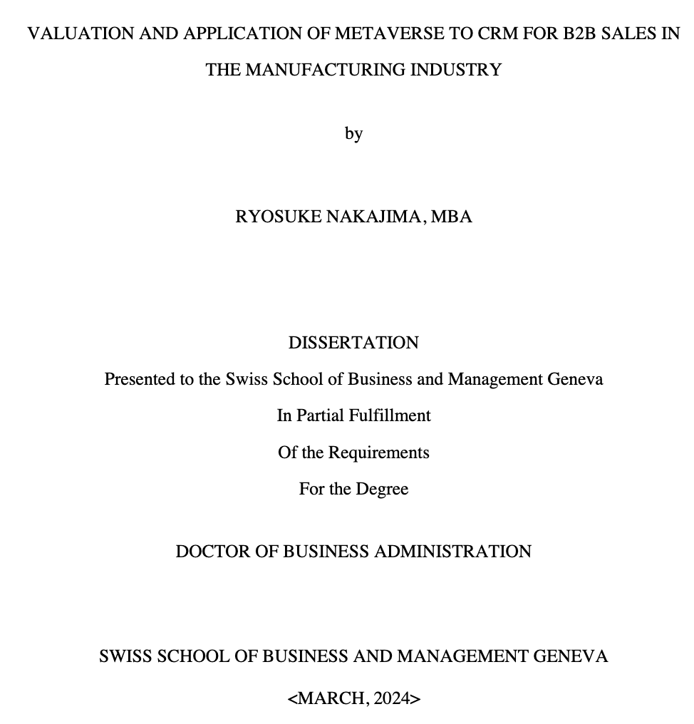 Valuation and Application of Metaverse to CRM for B2B Sales in the Manufacturing Industry