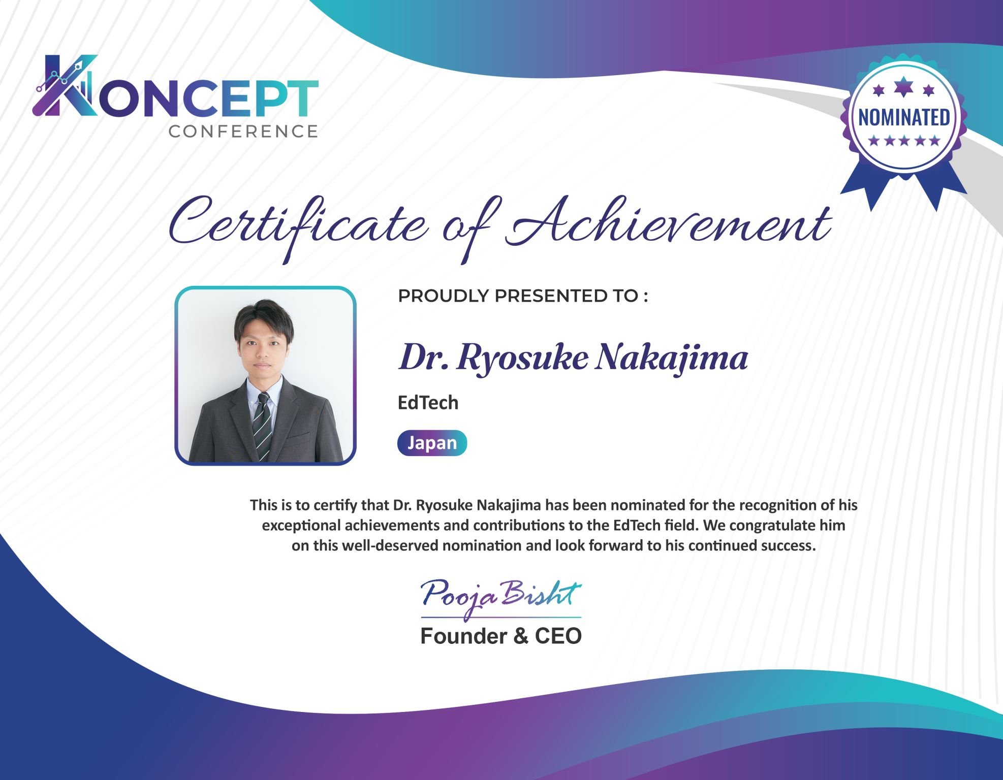 ProfBridge Commons Founder Dr. Ryosuke Nakajima Nominated for Tech Horizons 2030 at Koncept Conference Dubai