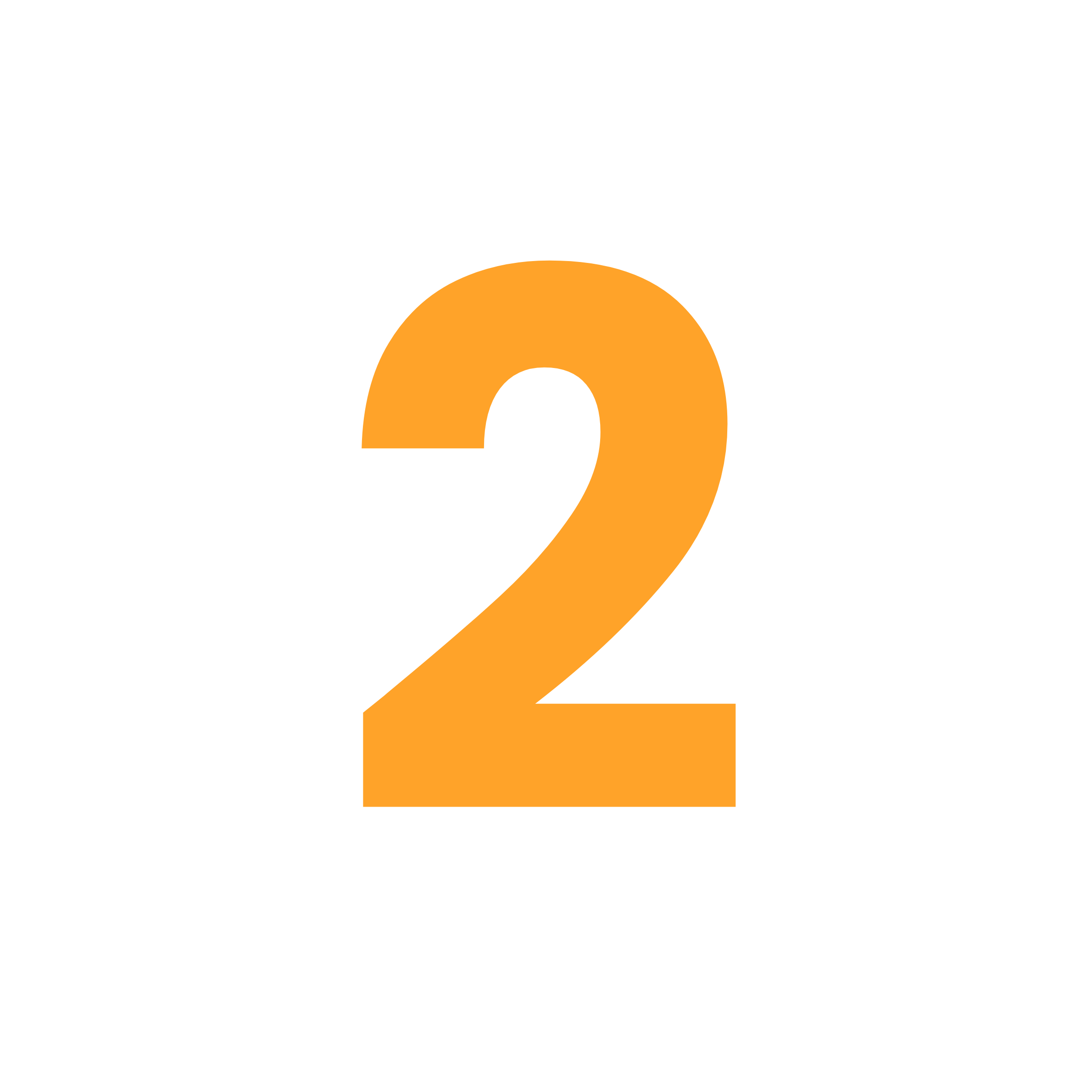 Close-up of a surface with a large white circle in the center, overlaid with a black ring, and featuring an orange number 2 in a bold font in the middle of the circle.