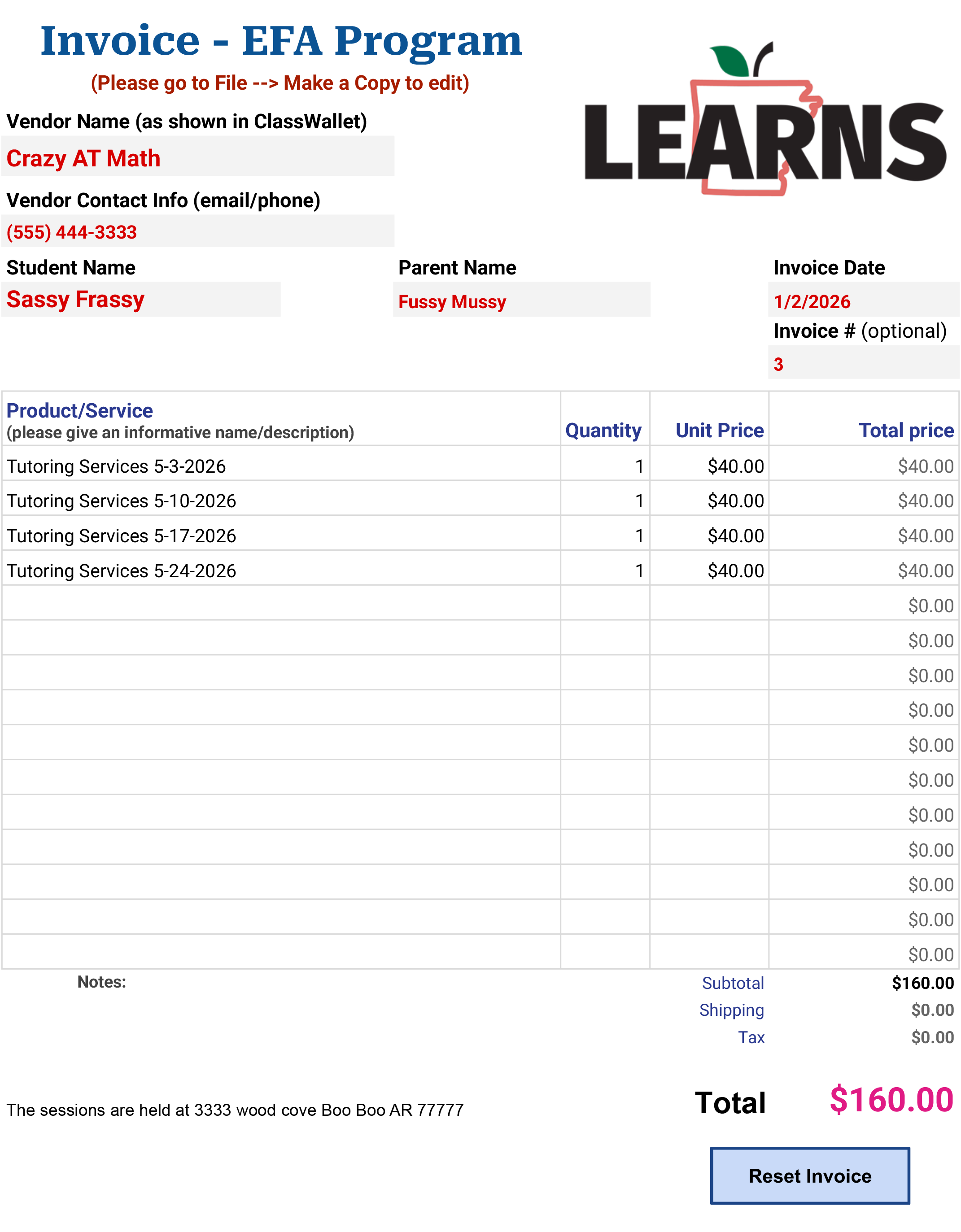 Invoicing and Receipts — Arkansas Homeschool Freedom