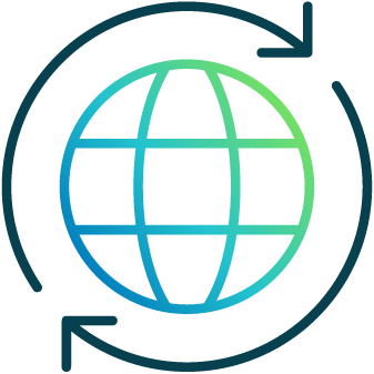 A colorful logo with shades of blue, green, and black, resembling an abstract speech bubble or chat icon.