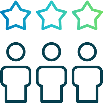 Icon with 3 stars and 3 stylised people underneath.
