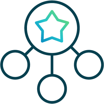 Icon with a star at the top of an organisational chart with three sub items.