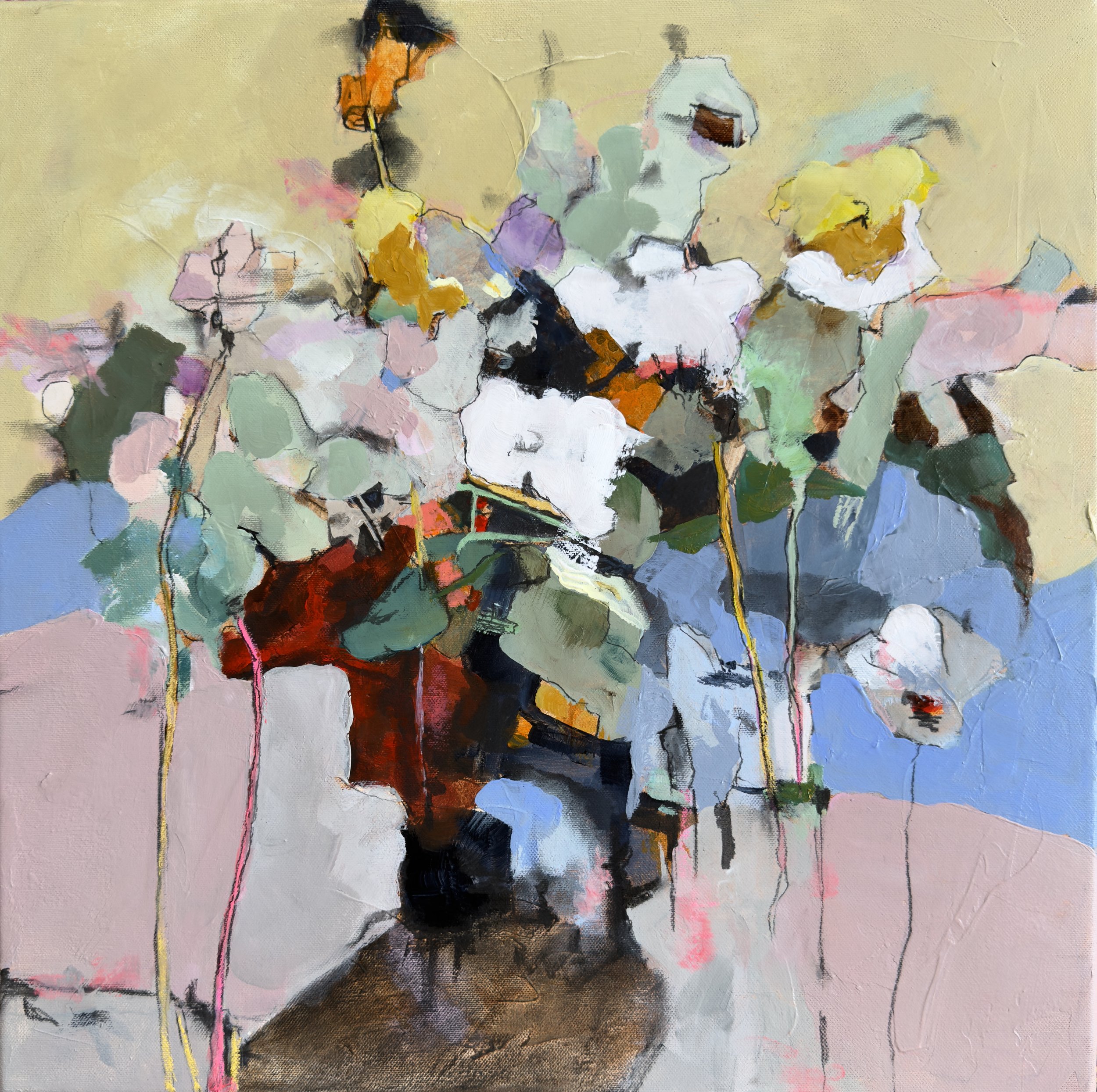 Bubbling Blooms, 2026, Mixed media on canvas - 50 x 50 cm 