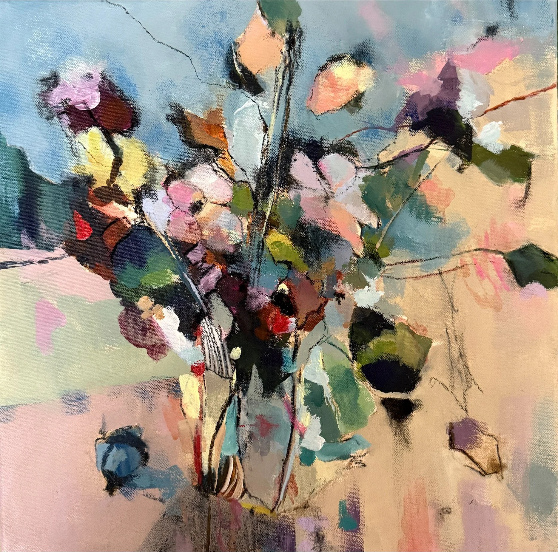 Pink in Bloom, 2026, Mixed media on canvas - 40 x 40 cm 