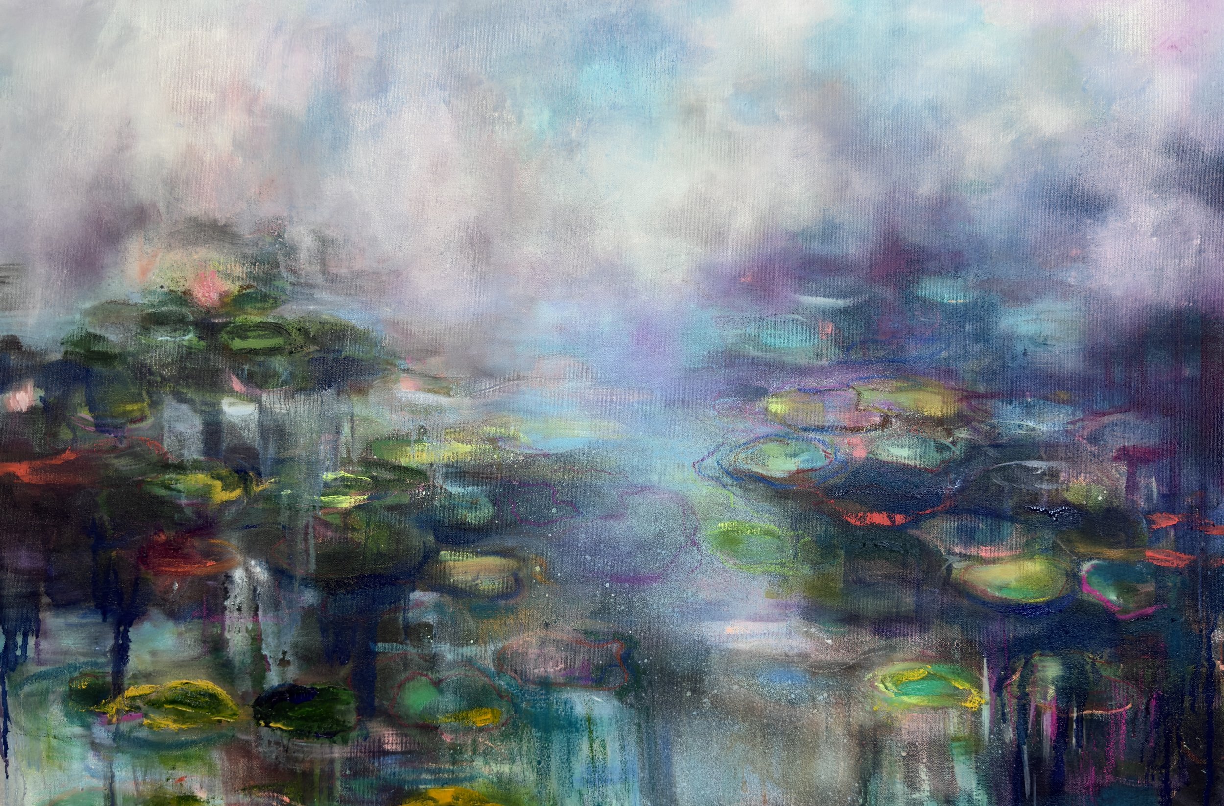 Lily Pond II, 2025, Mixed Media & Oil on canvas - 90 x 60 cm / 35 x 24 in.