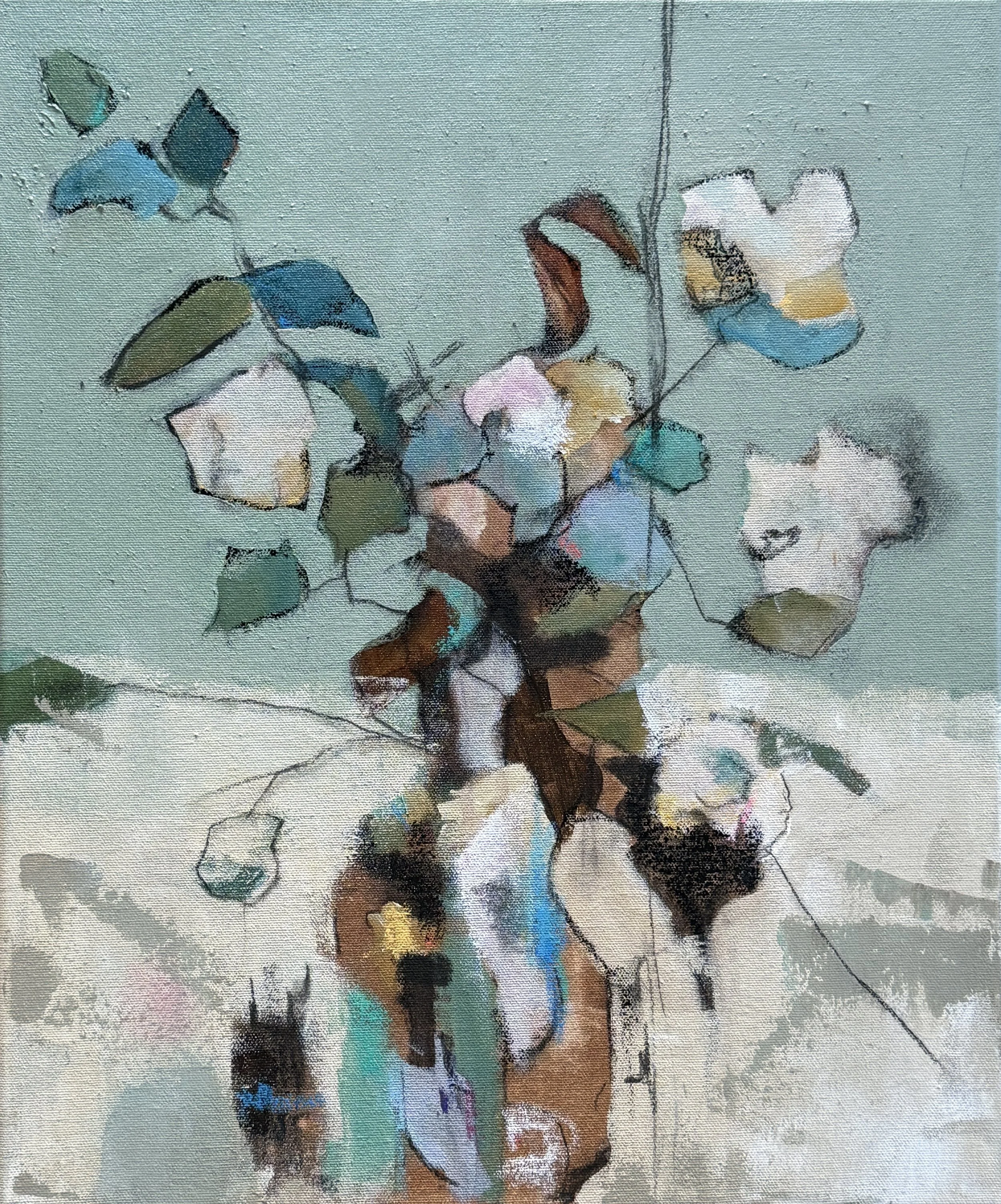 Cotton Blooms, 2026, Mixed media on canvas - 45 x 38 cm