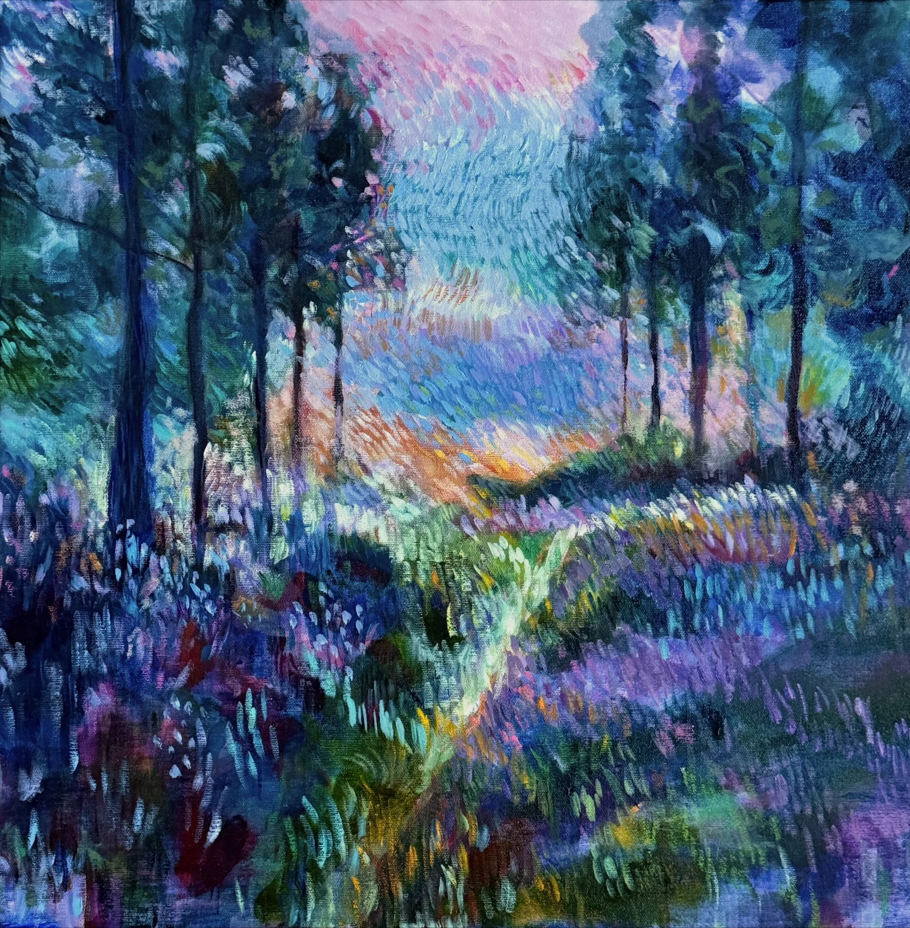 Metsä (Forest), 2025, Oil & oil pastel on canvas - 50 x 50 cm / 20 x 20 in.