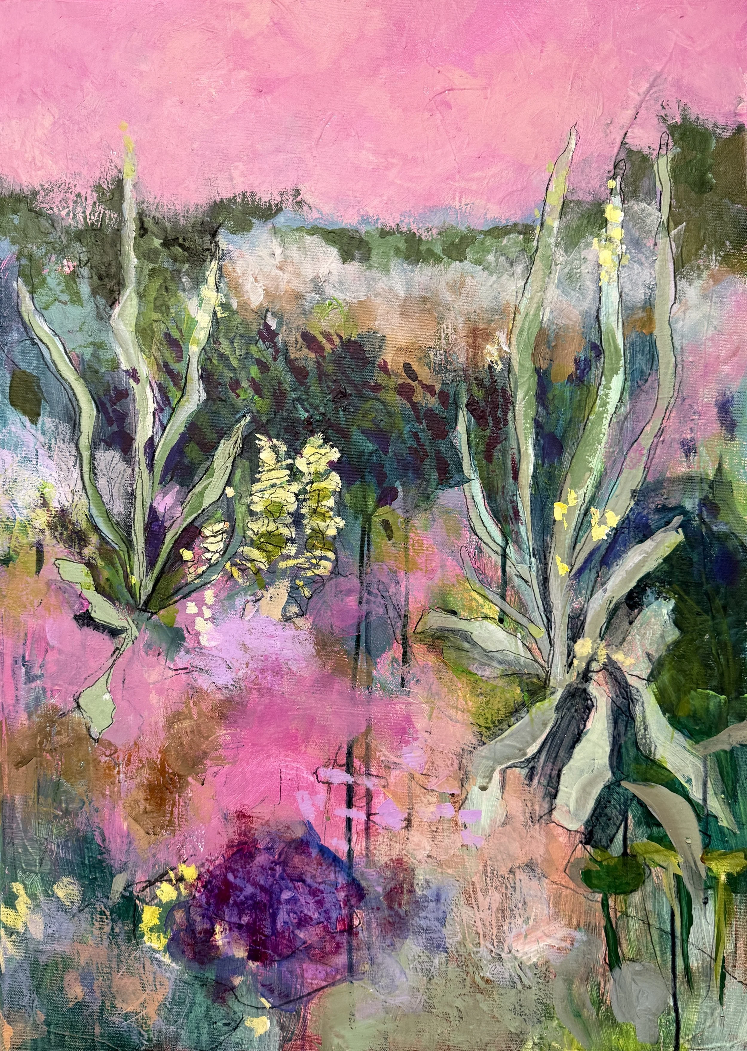 Pink Lemonade Skies, 2026, Mixed media on canvas - 70 x 50 cm 