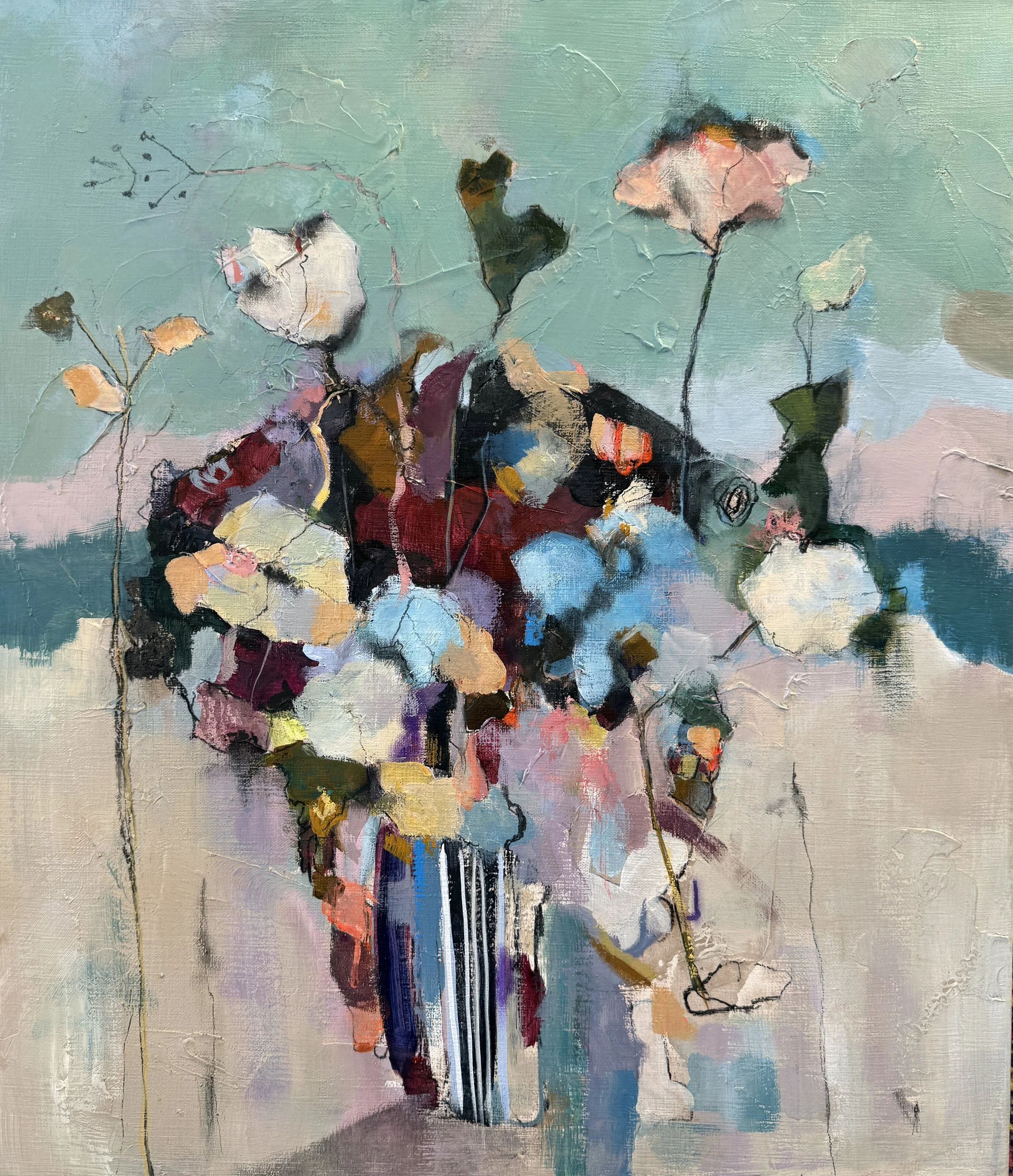 Popcorn Flowers, 2026, Mixed media on canvas - 60 x 52 cm 