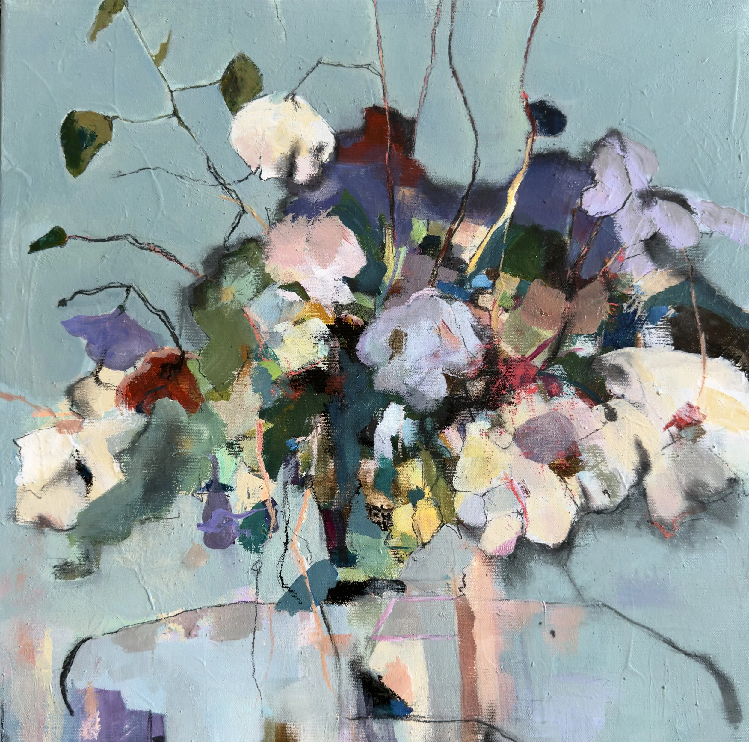 Midsummer Roses, 2026, Mixed media on canvas - 50 x 50 cm 