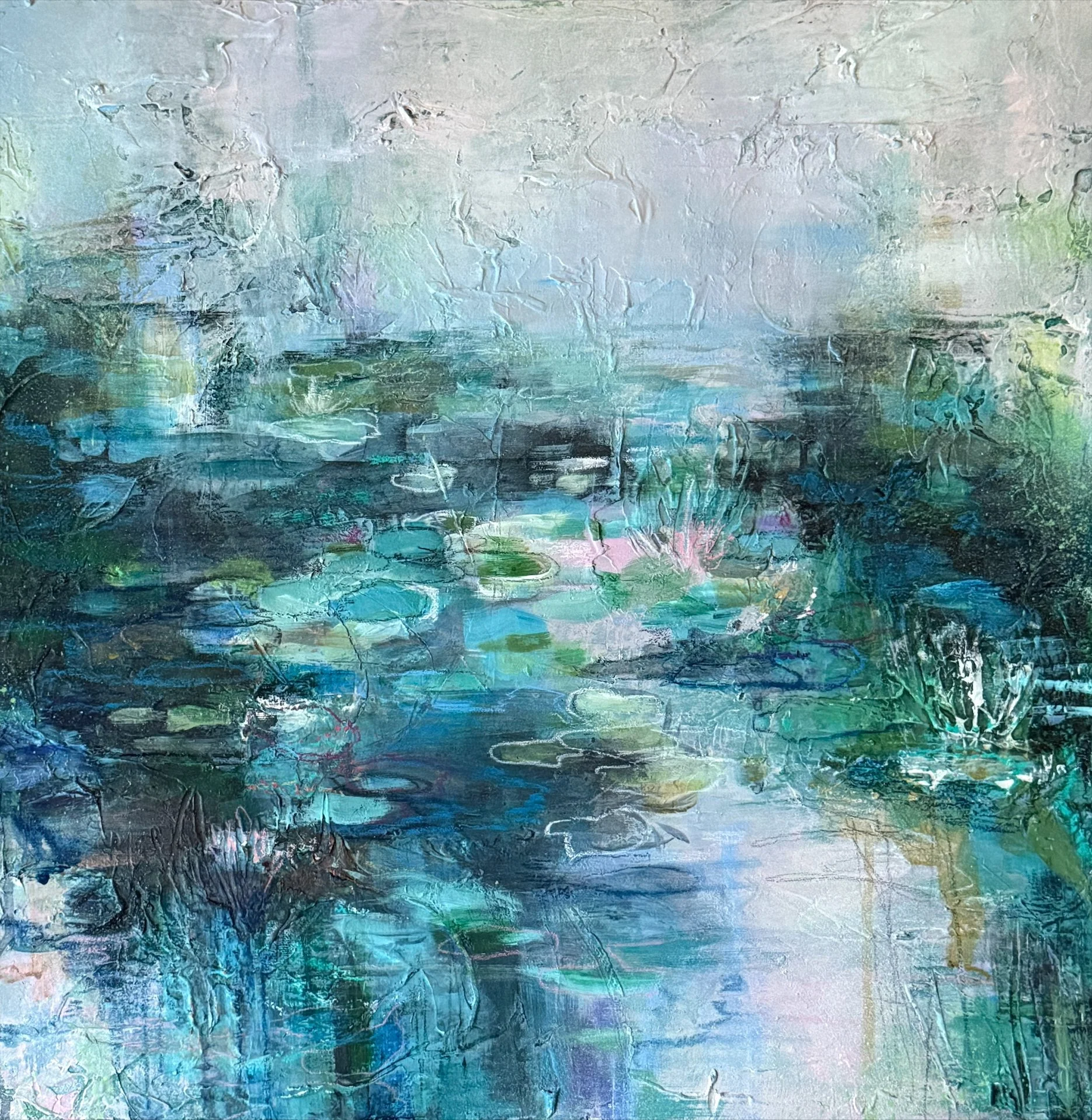 Les Nénuphars II, 2025, Mixed media on canvas - 50 x 50 cm / 20 x 20 in.