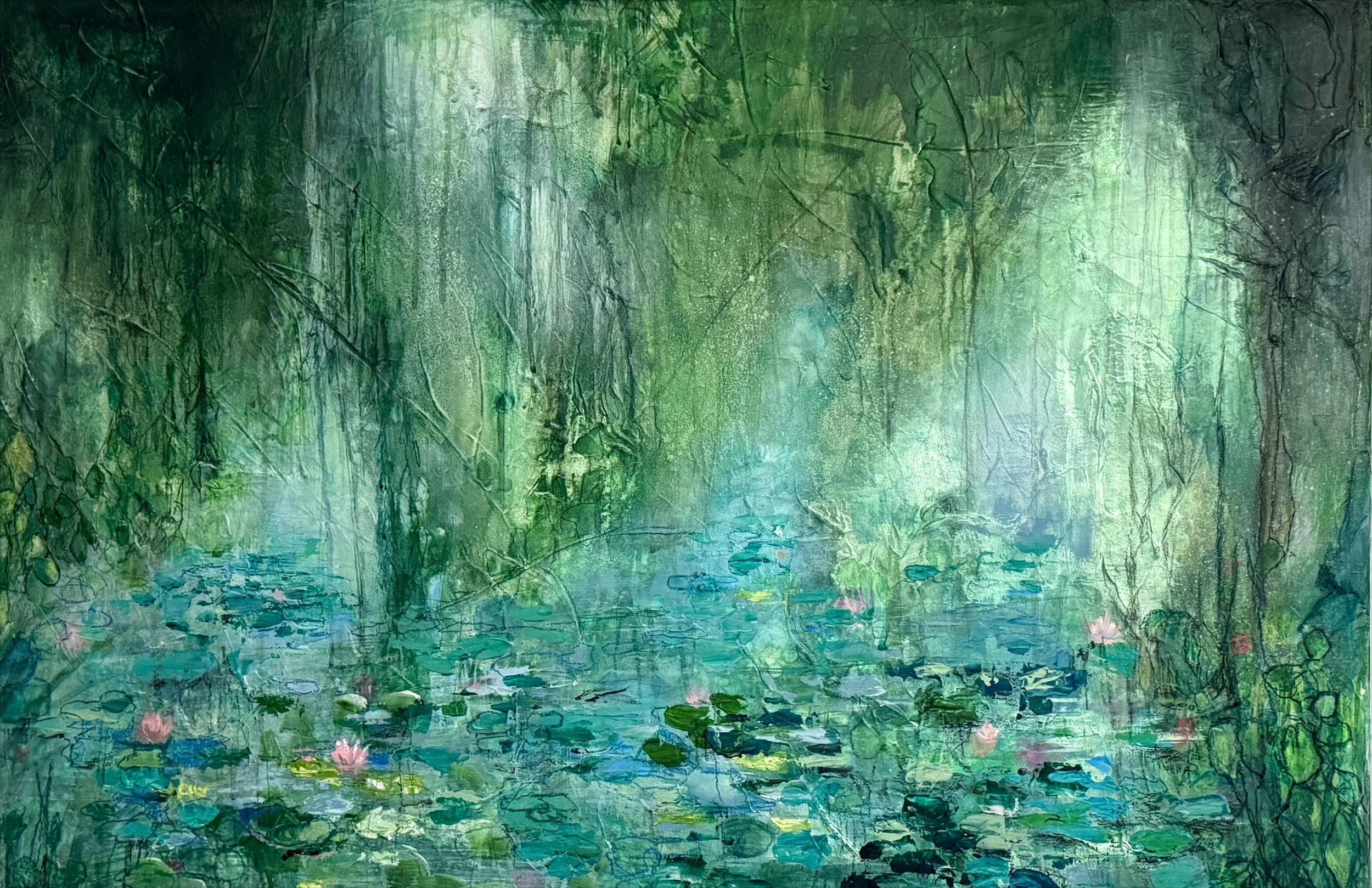 Les nénuphars, 2025, Mixed media on canvas - 90 x 60 cm / 35 x 24 in.