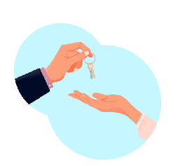 Ilustración de una mano entregando una llave a otra mano, simbolizando una transacción o entrega.