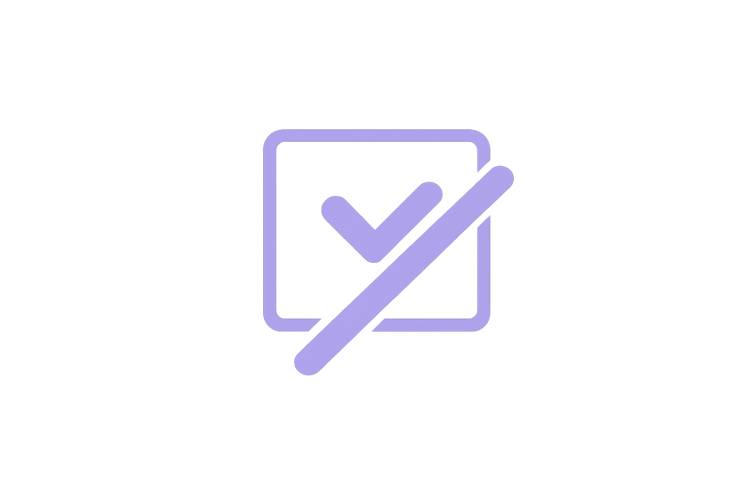 A purple icon of a check mark inside a square with a diagonal slash crossing it out.