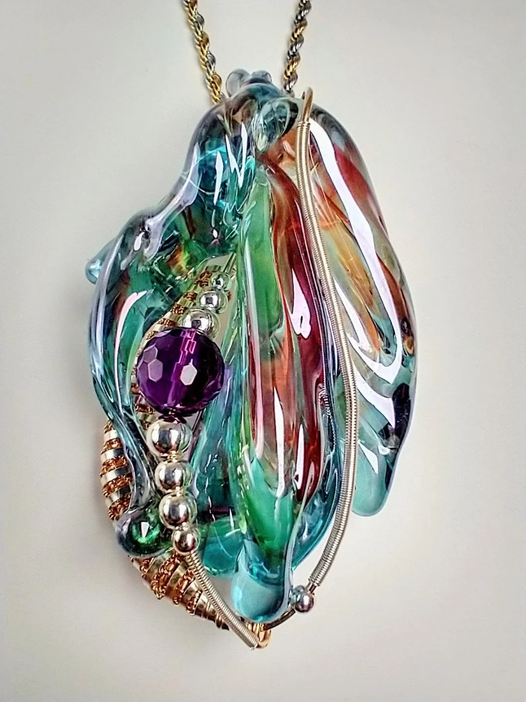 “Whisperwing” — Glass Spirit Amulet with Amethyst