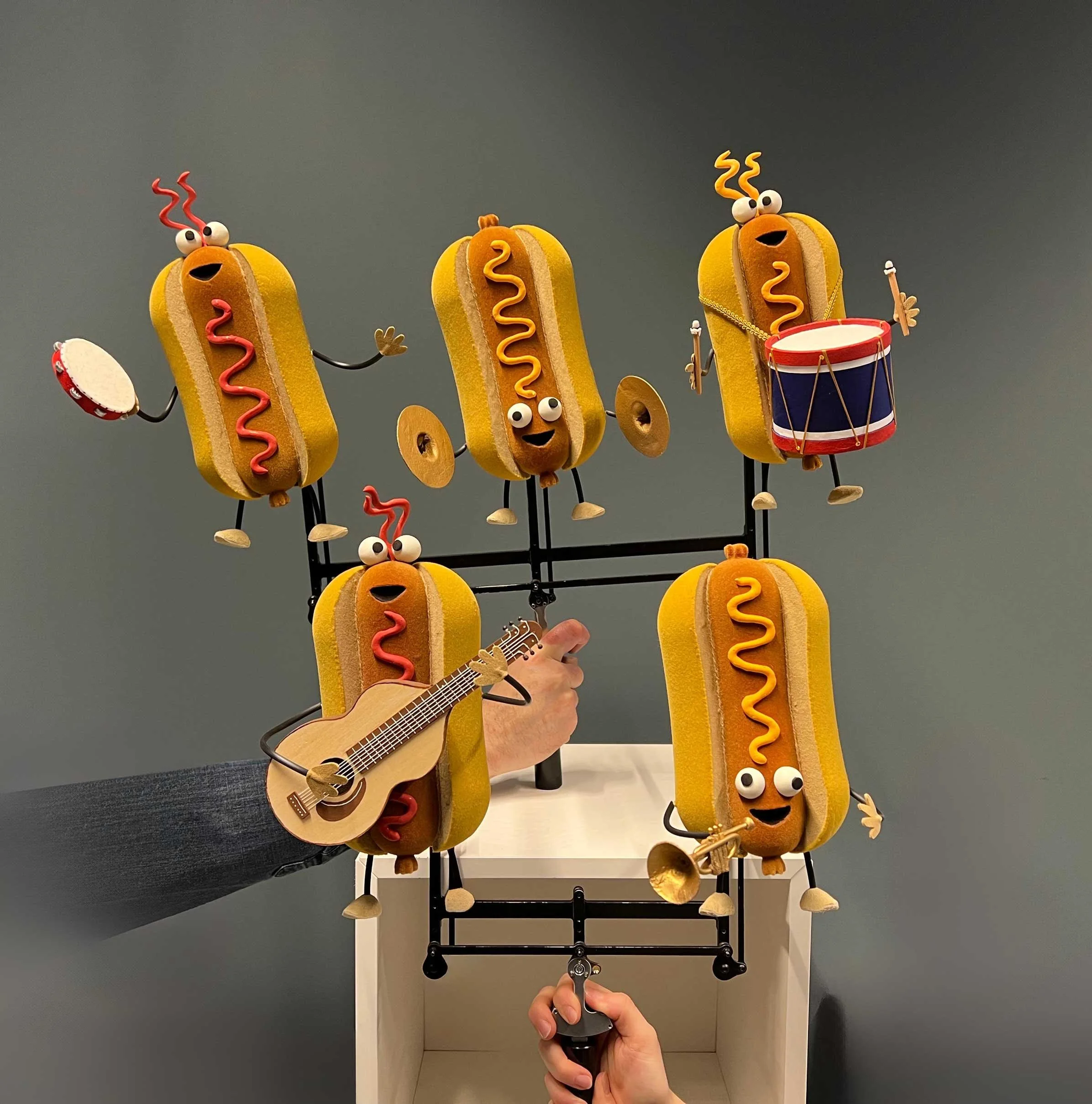 Hot dog puppets designed and created by Stitches & Glue