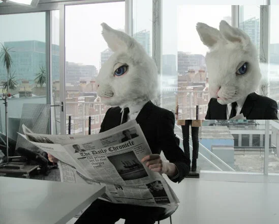 Creature rabbit animatronic overhead masks, created by Stitches and Glue