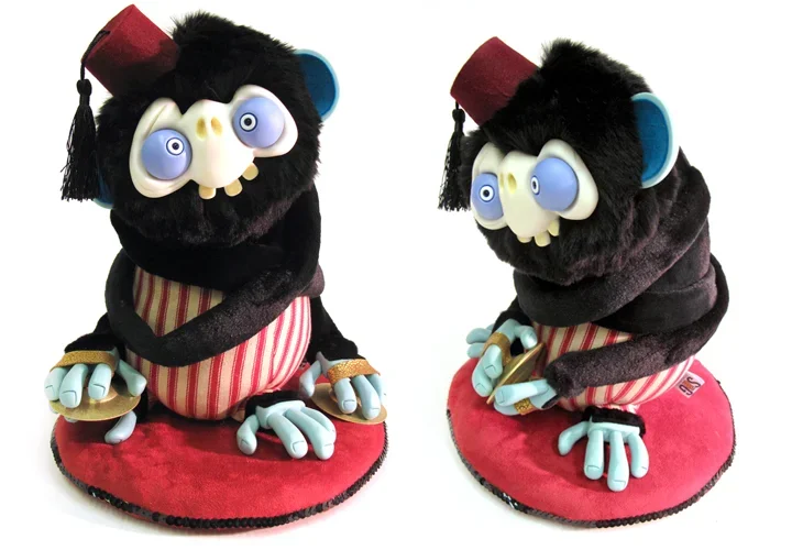 Toy design by Stitches and Glue, a gothic monkey in a fez