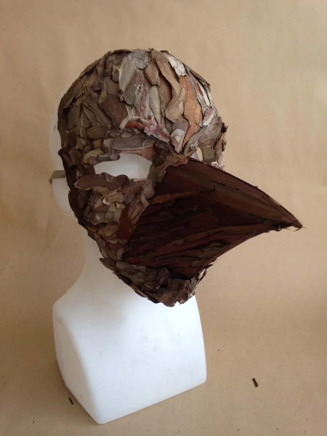 Mask for Assassins Creed, bird creature beak mask created by mask-makers in London, Stitches and Glue