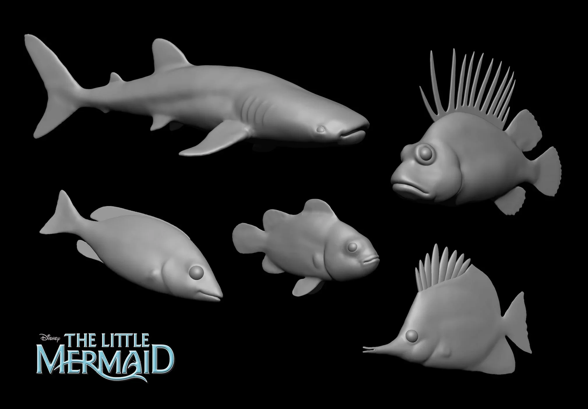 Digital fish sculpts for The Little Mermaid, made by Stitches and Glue
