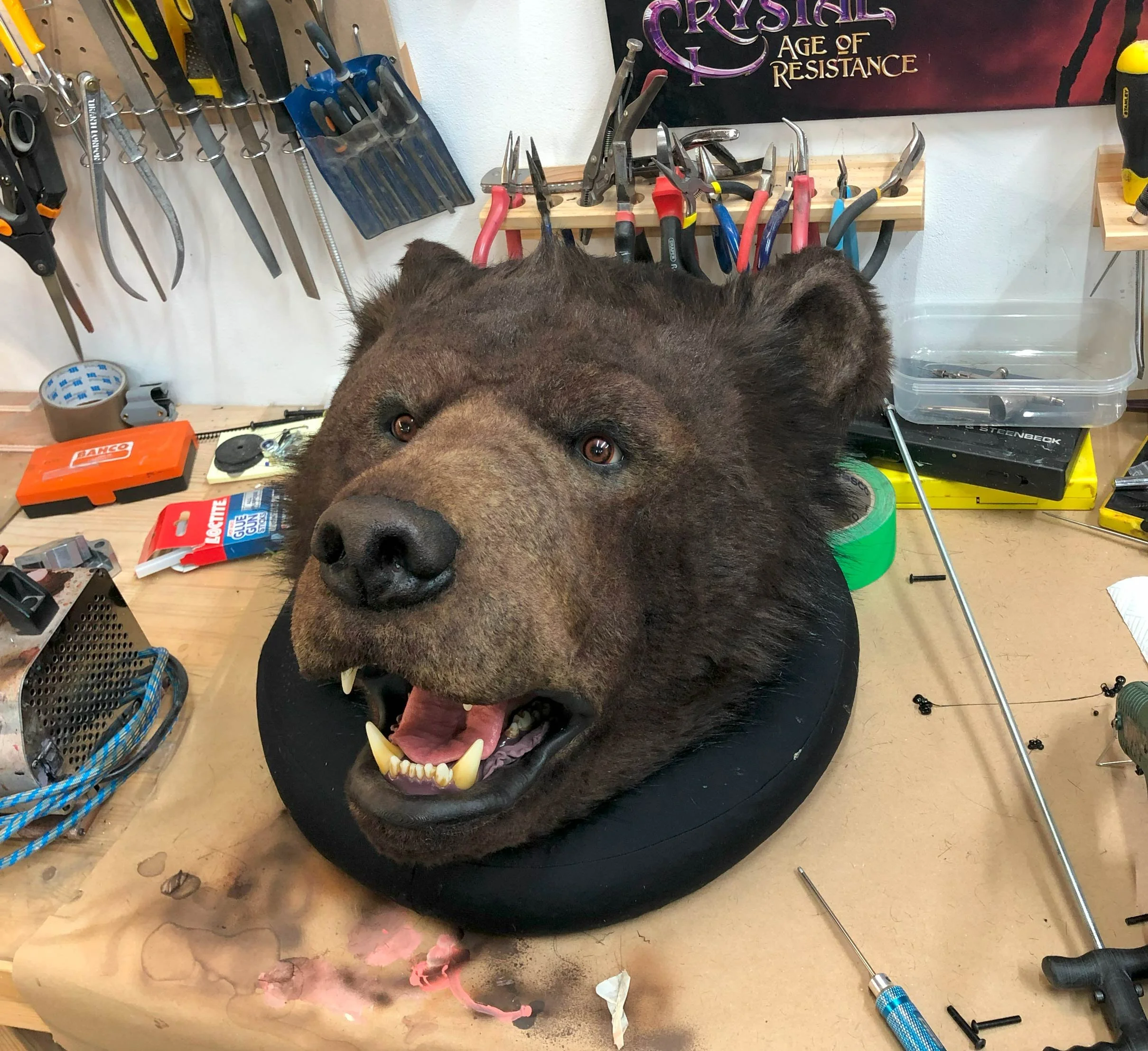 Ghosts TV show faux bear taxidermy head, made by Stitches and Glue, London