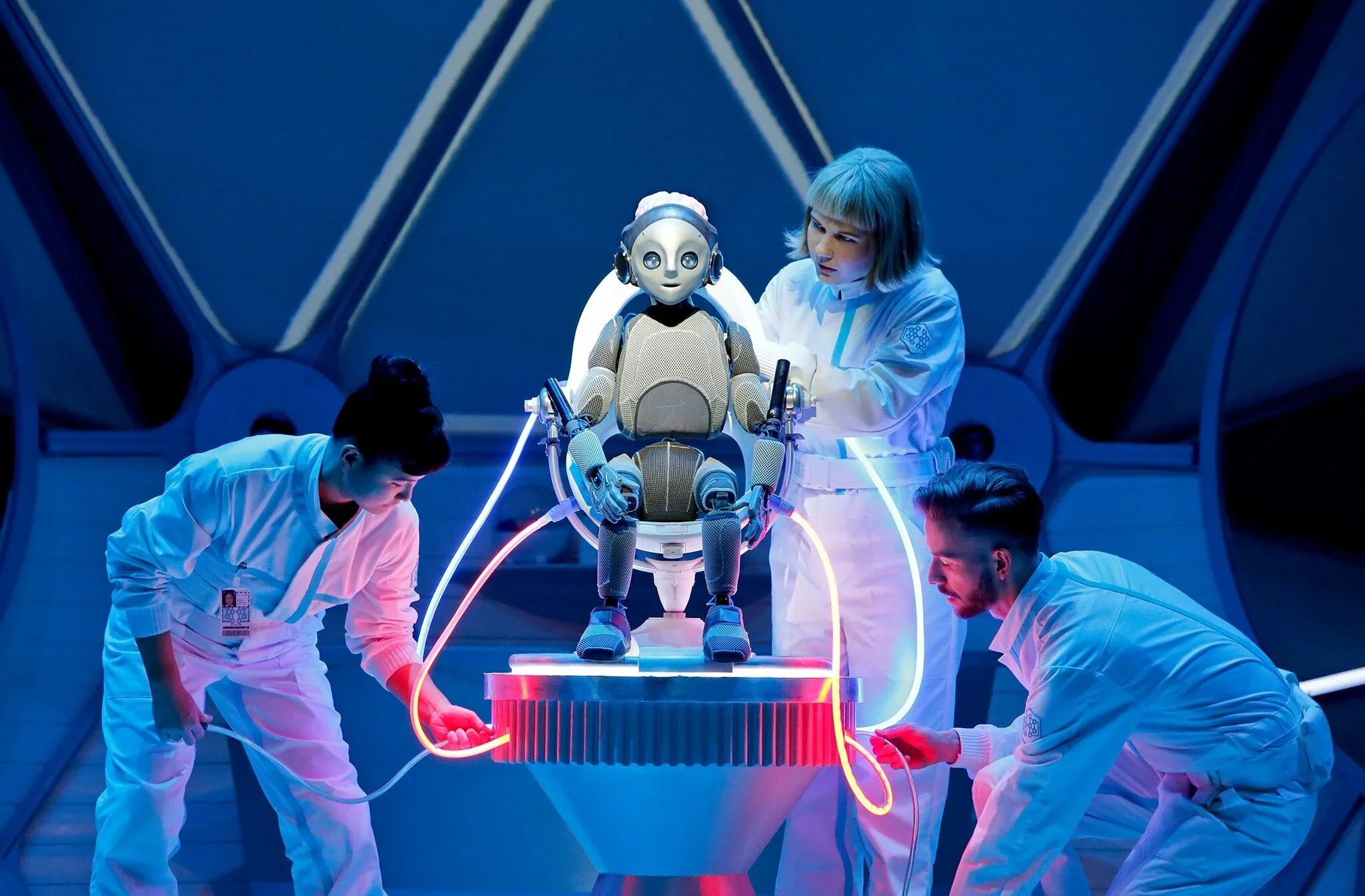 Robot puppet designed by Stitches and Glue, animating the brain for a theatre show