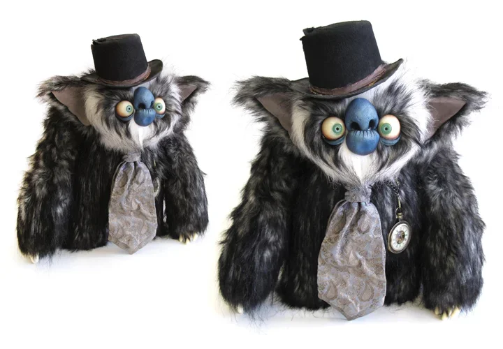 Plush art toy character design of a furry monster, created by Stitches and Glue