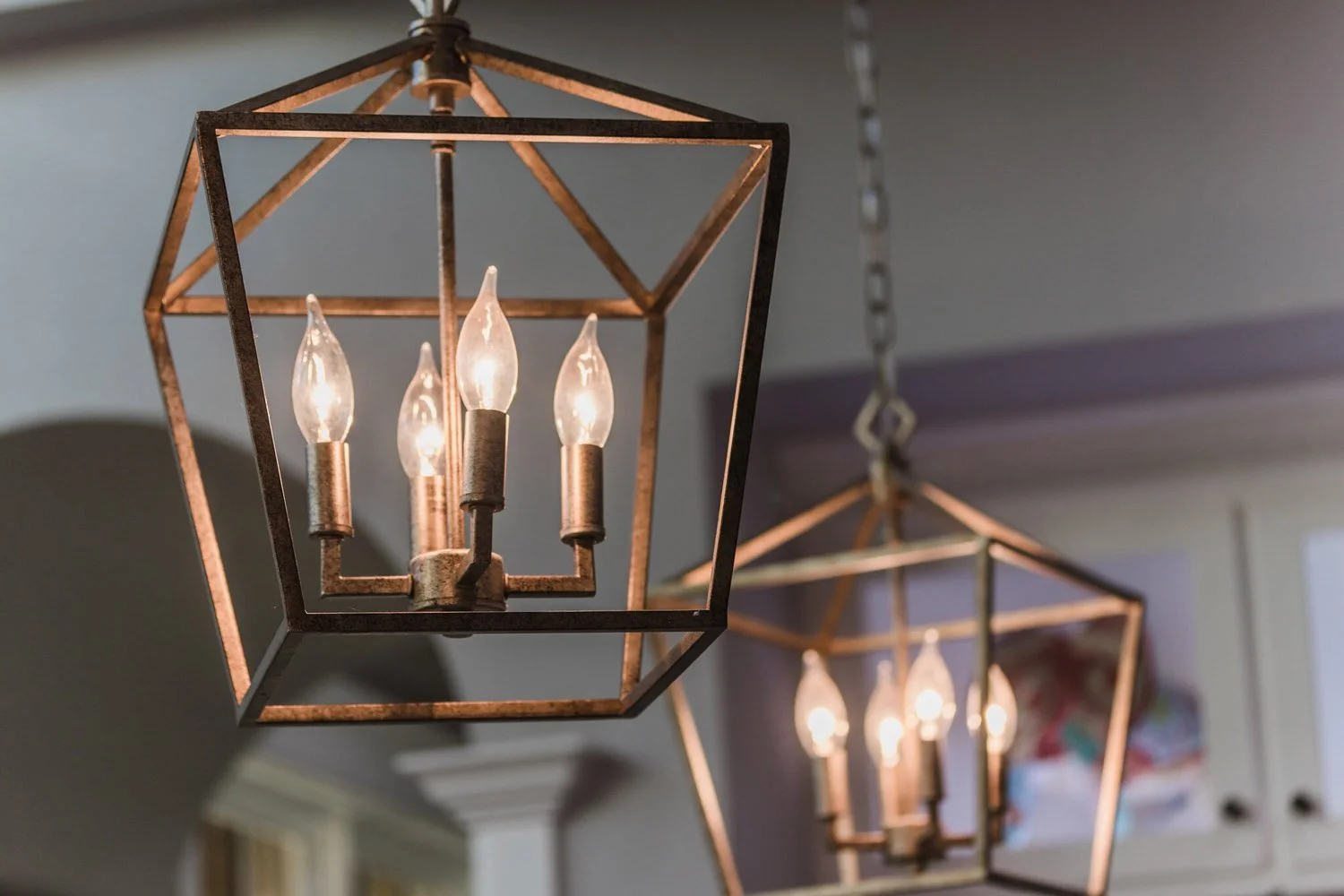 Bronze lantern pendant lights with candle bulbs
