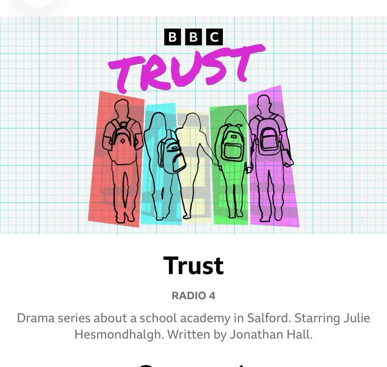 A real thrill to see (or hear!) that Radio 4 are currently repeating Series 3 of Trust! 

Always brilliant to hear the wonderful@jhesmondhalgh and team working so hard and well! 

Series 2 - 6 are also available to listen to on @bbcsounds