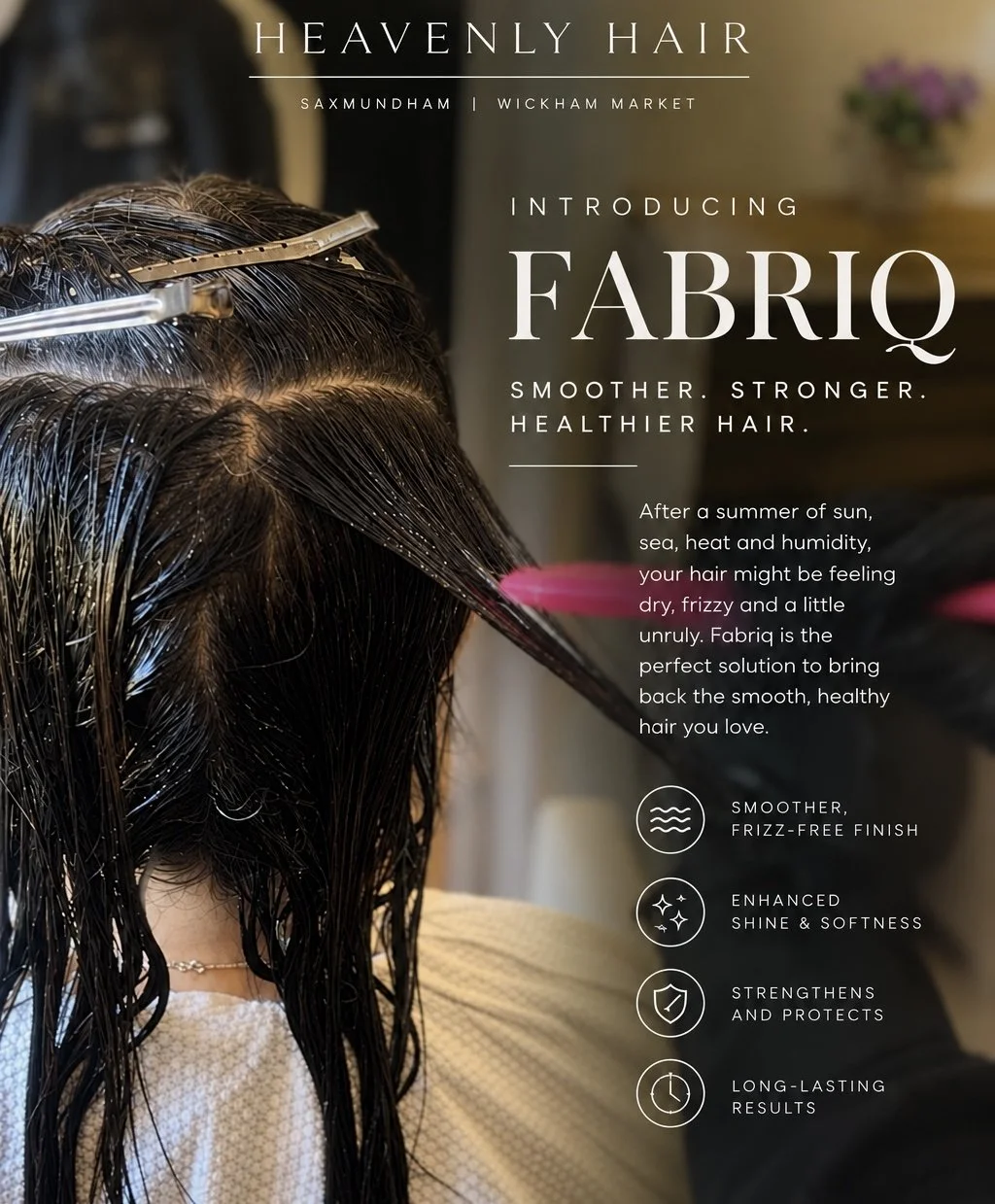Womens head having a treatment on hair using Fabriq