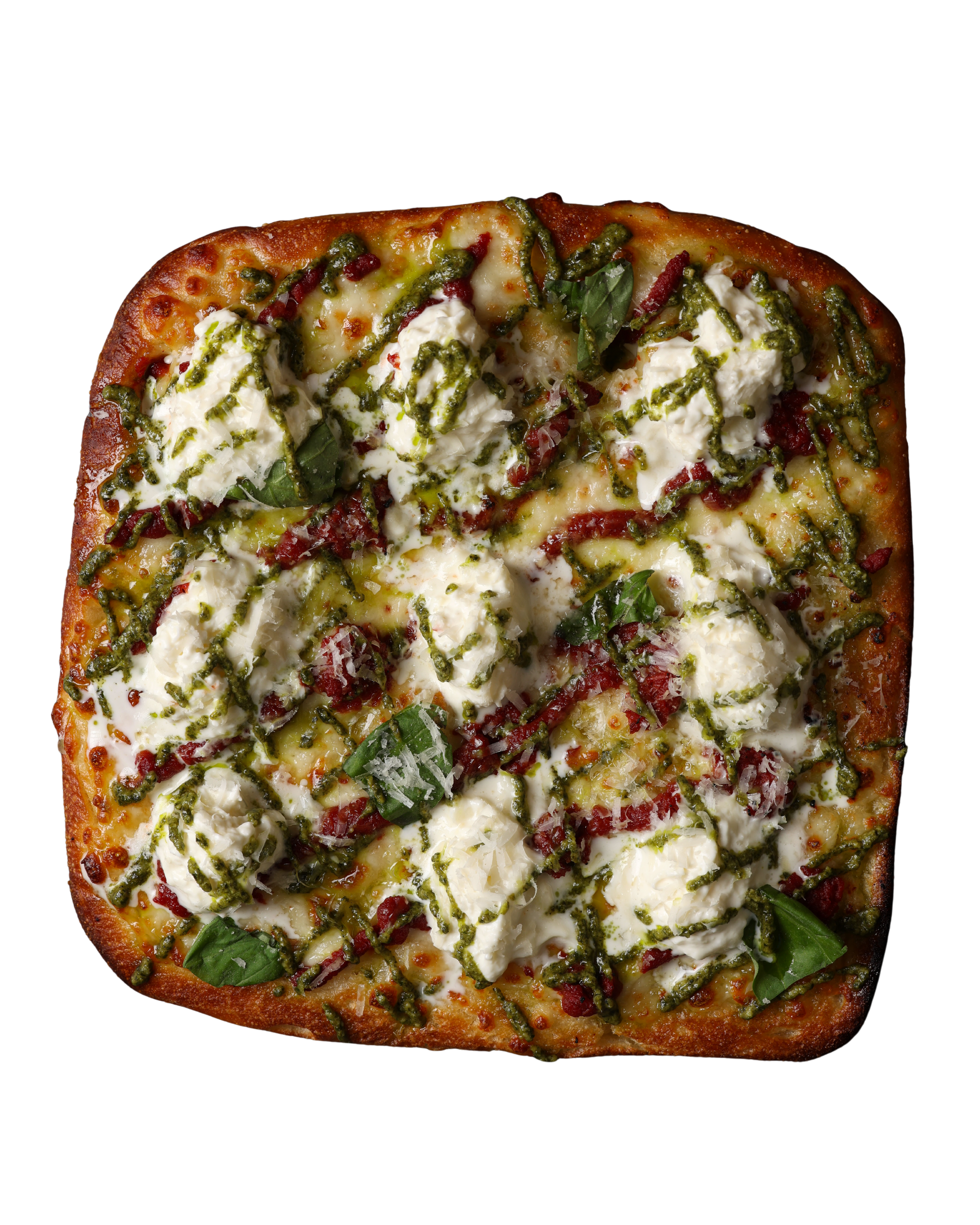 Detroit Style Pesto Burrata Pie