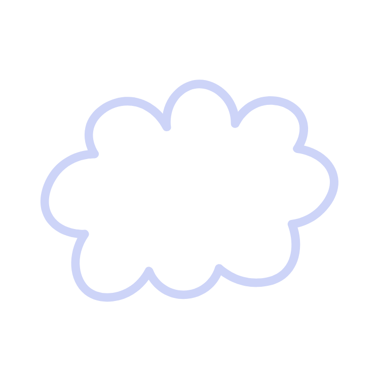 A blank white cloud-shaped thought bubble with a light blue outline.