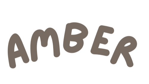 The word "AMBER" written in large, rounded, gray letters with a slight curve.