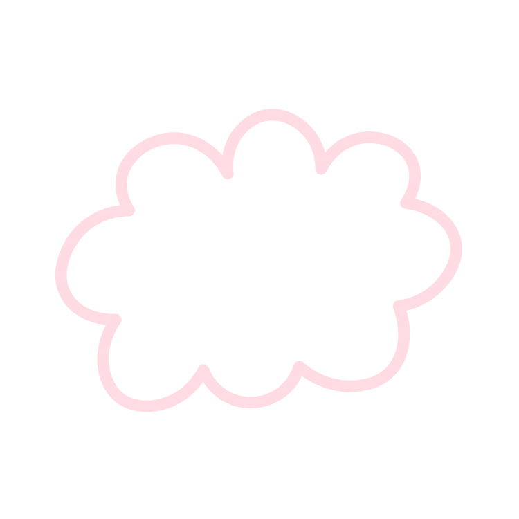 A pink-cloud-shaped speech bubble with a white interior.