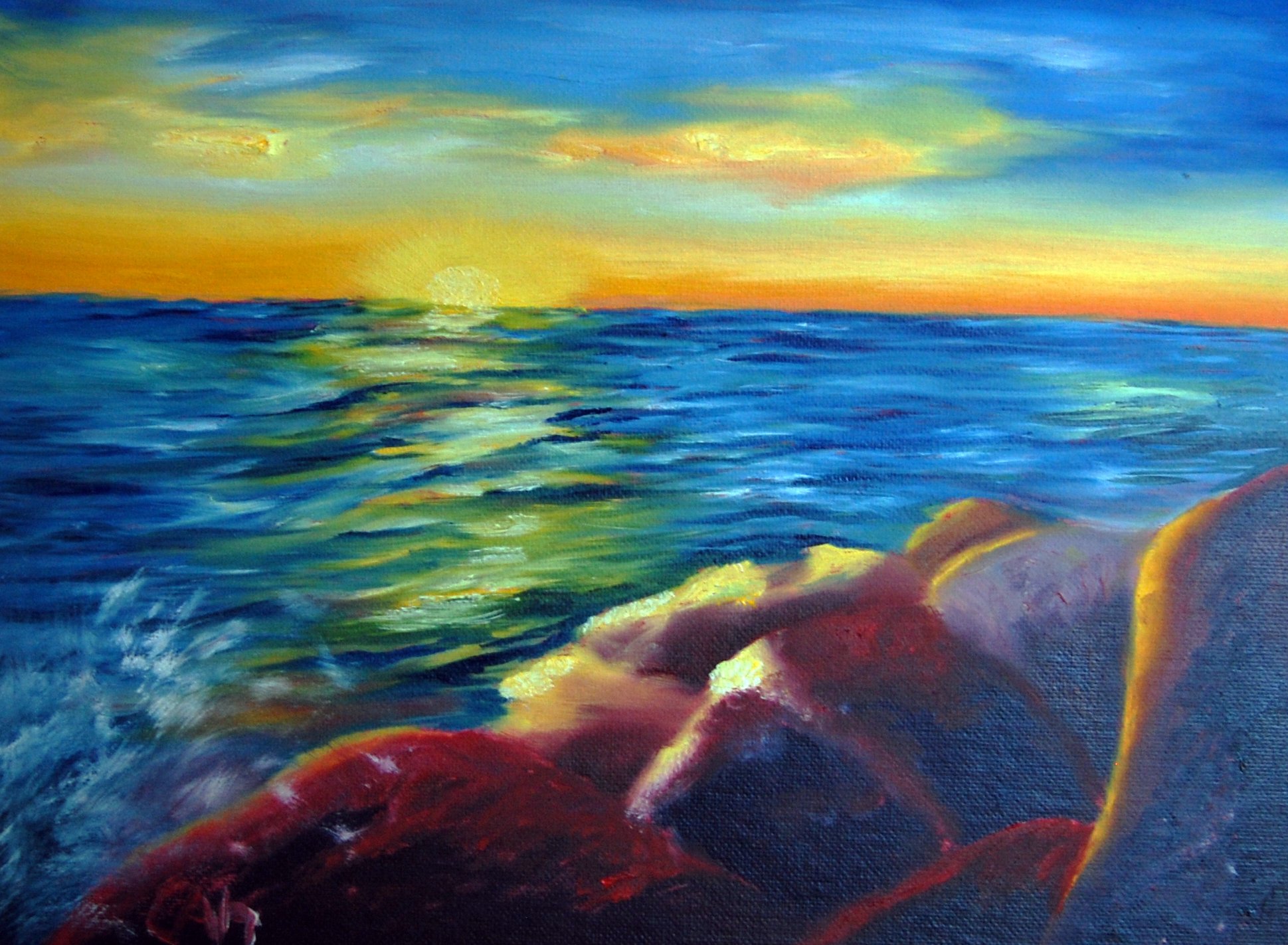 Sunset on the Rocks - Original Painting