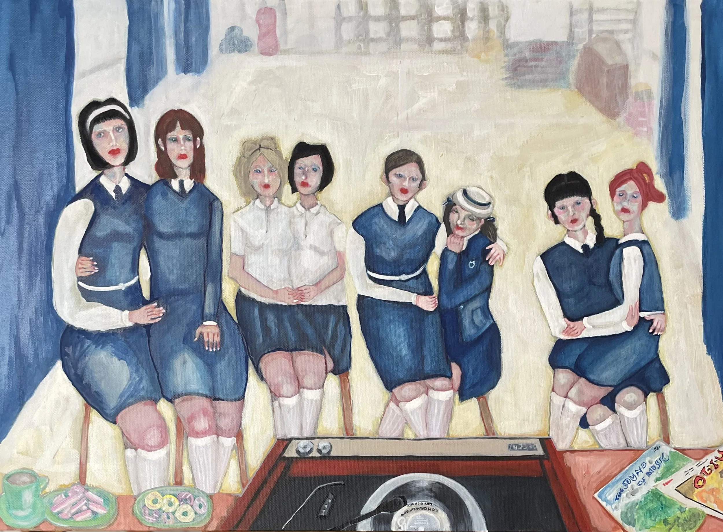 1970s convent dance - acrylic + acryla gouache on A2 canvas board 