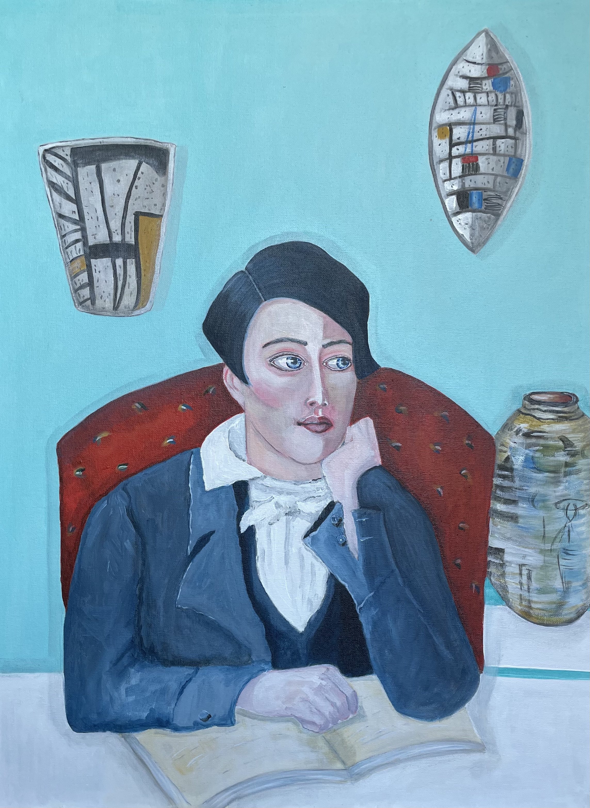 I am not a romantic. Acrylic on canvas board with Milton head Pottery
